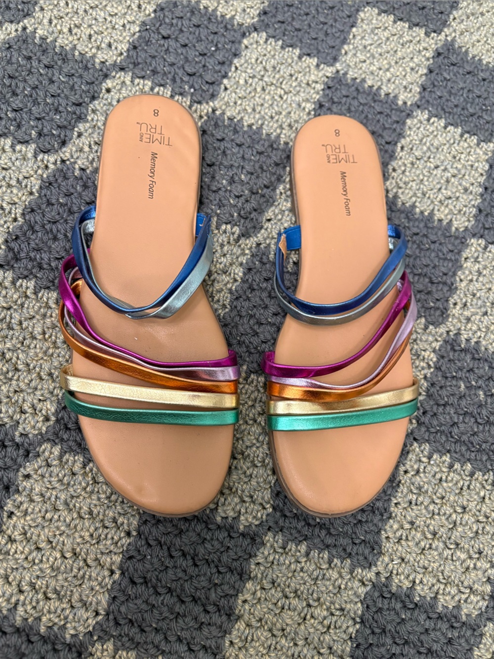 Time and Tru Multicolor Strappy Slide Sandals - Women's 8